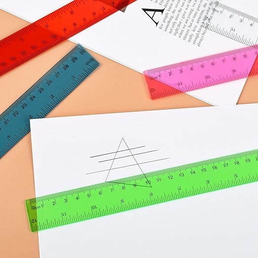 Unjoo Clear Plastic Ruler 12 Inch Straight Rulers, Assorted Colors (8 Pack) | Shatterproof Ruler with Inches and Centimeters, Easy-to-Read Markings, Drafting Ruler for School Classroom, Home, or Office