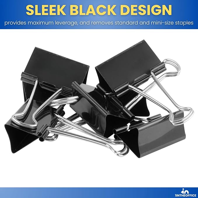 1InTheOffice Binder Clips Assorted Sizes, Paper Clamps, Small 0.75", Medium 1.25", Large 2", Metal, 24 Clips/Size, Black, 72 Pack