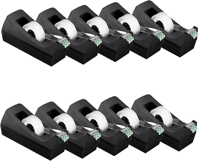 Desk Tape Dispenser with 10 Rolls Clear Tape, Desktop Tape Holder with Non-Slip Nano Adhesive Base, 1 Inch Core Tape Dispenser for Home Office School Supplies