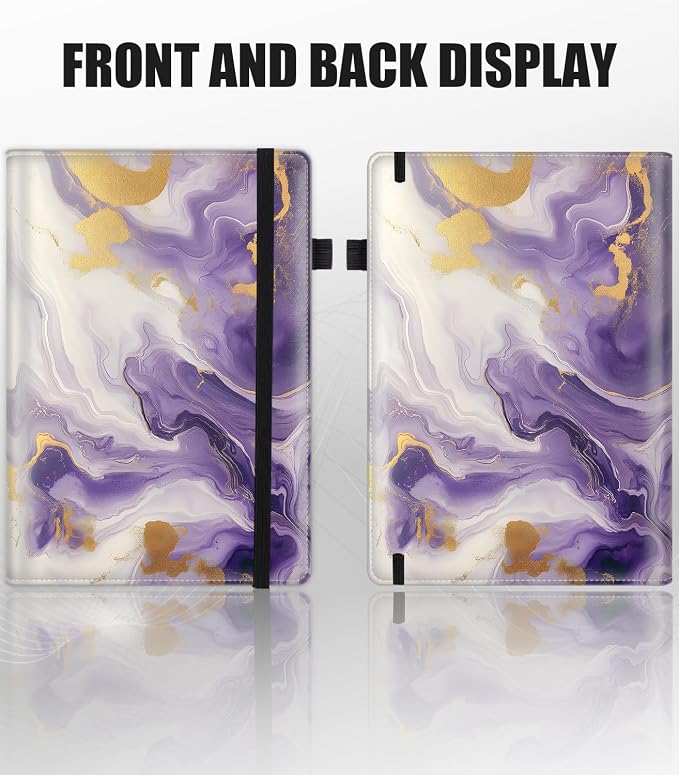 Hardcover Executive Notebooks, A5 PU Leather Lined Journal Notebook, 200 Pages Thick Paper Subject Notebooks for School,Work,Home Writing Business Notebook, Diary Book ，Purple and Gold Marble