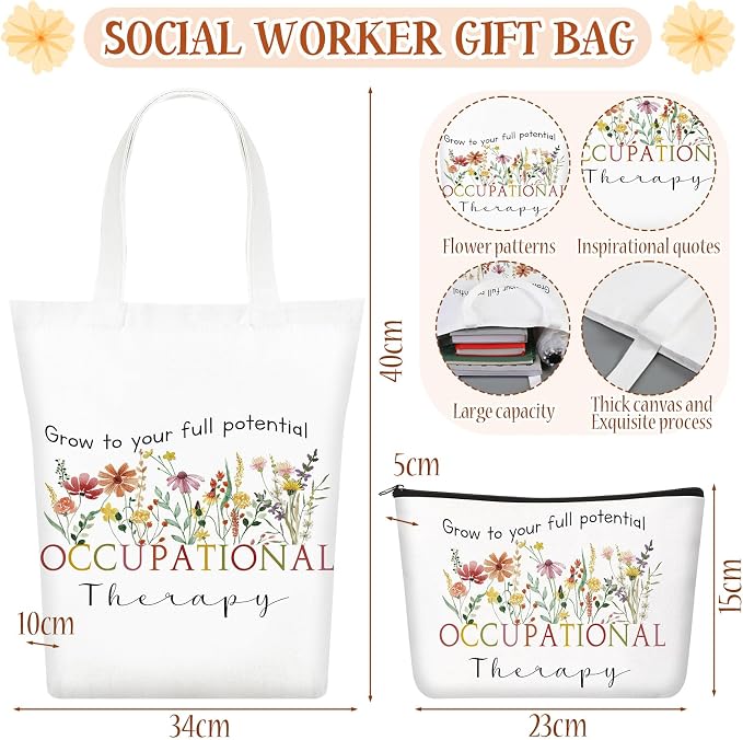 Watersay 5 Pcs Occupational Therapy Gifts, Cosmetic Bag, Canvas Bag, Coil Notebook, Ballpoint Pen and Keychain for Women Office School Graduation Advocate Coworker Christmas Anniversaries Gift