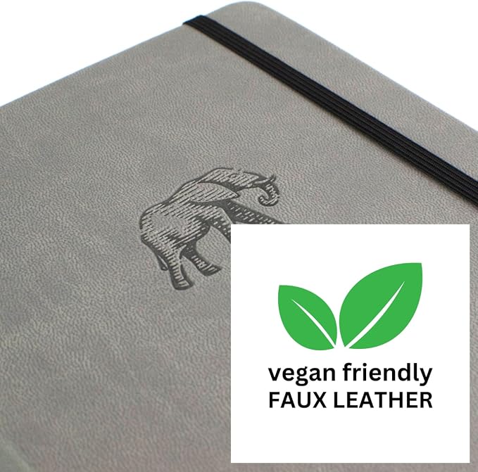 RICCO BELLO Lined Journal Notebook, Faux Leather Hardcover, Elephant | With Pen Holder, College Ruled, 96 Sheets / 192 Pages, 5.7 x 8.4 Inches, For Work & Notes