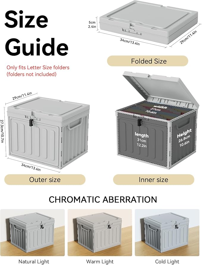 Oterri Lockable Plastic File Box with Lid for Letter-Size | Hanging File Folders Not Included. Grey, Large 2-Pack. Home, Office, Classroom, Dorm, Tax, Under Bed, Filing Cabinet.