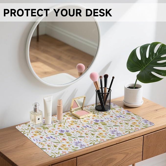 Botanical Floral Desk Pad Blotter,Large Mouse Pad 35 x 17in,PU Leather Desk Mat Writing Pad Protector, Non-Slip Waterprrof,Desktop Decor for Home Office & Gamers Women Girls (Pressed Flower Art)