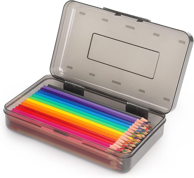Tamaki 1 Pack Plastic Pencil Box Large Capacity, Black | Clear Boxes with Snap-tight Lid Stackable Design and Stylish Office Supplies Storage Organizer