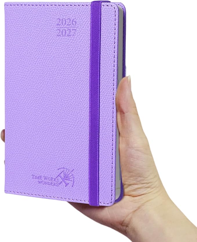 POPRUN 2026-2027 Small Weekly Planner, 4" x 6.25" Pocket Calendar for Purse | Academic Year (Jul 2026 - Jun 2027) Daily Planner with Lined Sections, Leather Hardcover, 100GSM Paper - Lavender