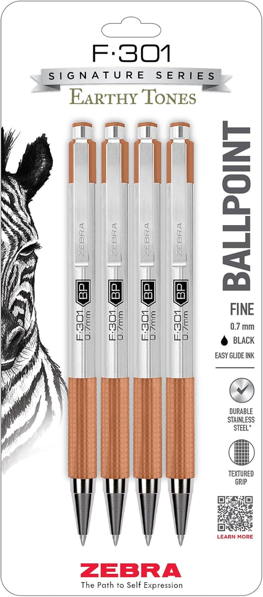 Zebra Pen F-301 Signature Series Ballpoint Pen, Black, 0.7mm, 4-Pk (27294)