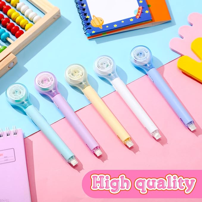 Gersoniel 25 Pack Correction Tape Pen Correctional Ink Tape Push Pull Protective, Easy to Use Applicator for School Office Supplies, 0.2 x 236 Inch (Macaron Color)