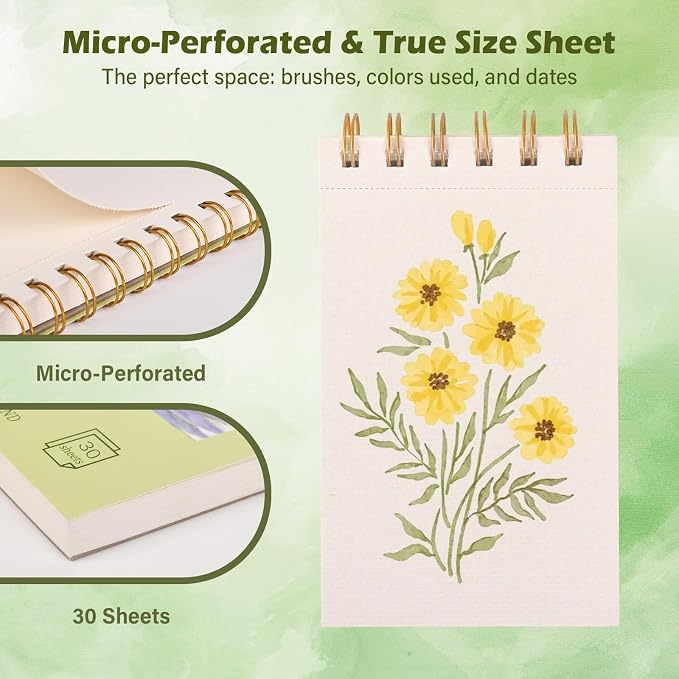 Qlmhudaim 3-Packs 3.5x5.5 Inch Spiral Watercolor Paper Pad 30 Sheets | 140lb No-Bleed Tear Resistant Paper, Tearable Pages for Watercolor & Ink, Compact Travel Sketchbook for Adults & Beginners