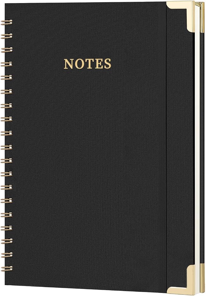 B5 Spiral Notebook Journal, (6.9×9.8'' ) 100 Pages 50 Sheets Linen Hardcover College Ruled Journaling For Work & Note Taking Thick Spiral Journal For Writing Daily Journal For Women & Men -Black
