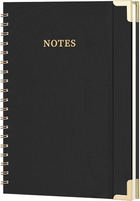 B5 Spiral Notebook Journal, (6.9×9.8'' ) 100 Pages 50 Sheets Linen Hardcover College Ruled Journaling For Work & Note Taking Thick Spiral Journal For Writing Daily Journal For Women & Men -Black