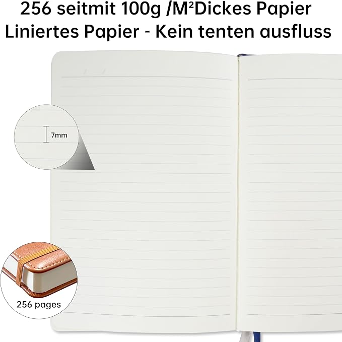 Notebook Journal for Women Men,256 Pages A5 Hardcover Leather Journaling Notebooks for Work,lined journal/notebook with 100Gsm Paper,Pen Holder and inner pocket 5.8"×8.4"(White)