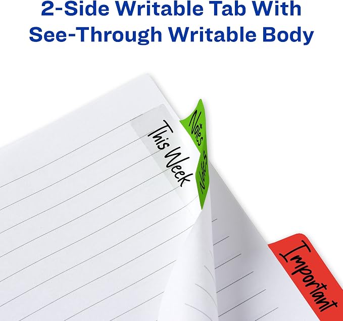 Avery Margin Ultra Tabs, 2.5" x 1", 2-Side Writable, Assorted Colors, 24 Repositionable Page Tabs (74768)