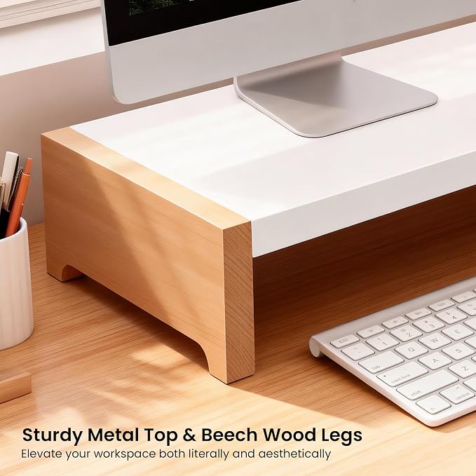 ARCOBIS Monitor Stand Riser, White Metal & Wood Computer Monitor Stand Riser for Desk, Max Load Capacity 40LB