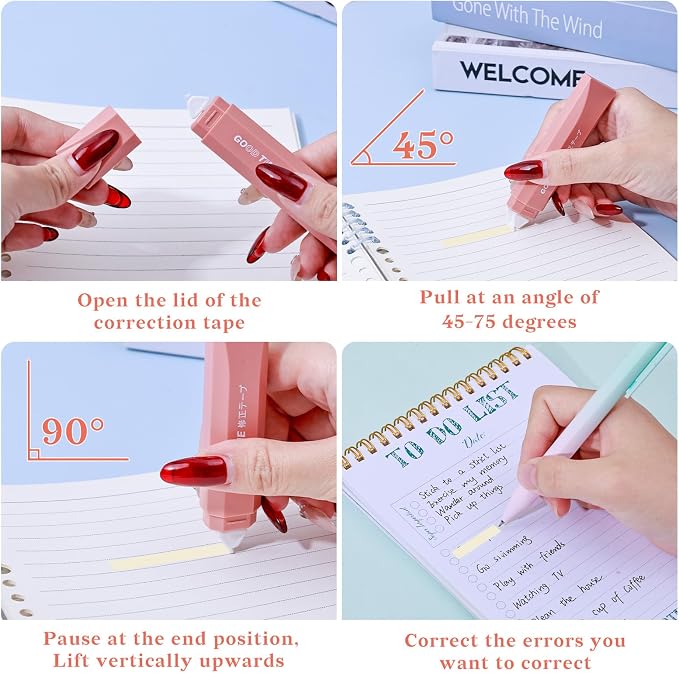 Temiary 5Pcs Beige Correction Tape, Cream Core Pull Out White Tape, Pink | 0.19 In × 19.6 Ft, Smooth Aesthetic Applicator for Wrong Writing School Office Supplies