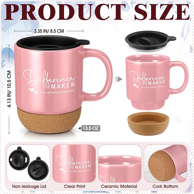 Vesici 4 Pcs Difference Maker Gift Set Mug Notebook Candle Pen,Pink,Word