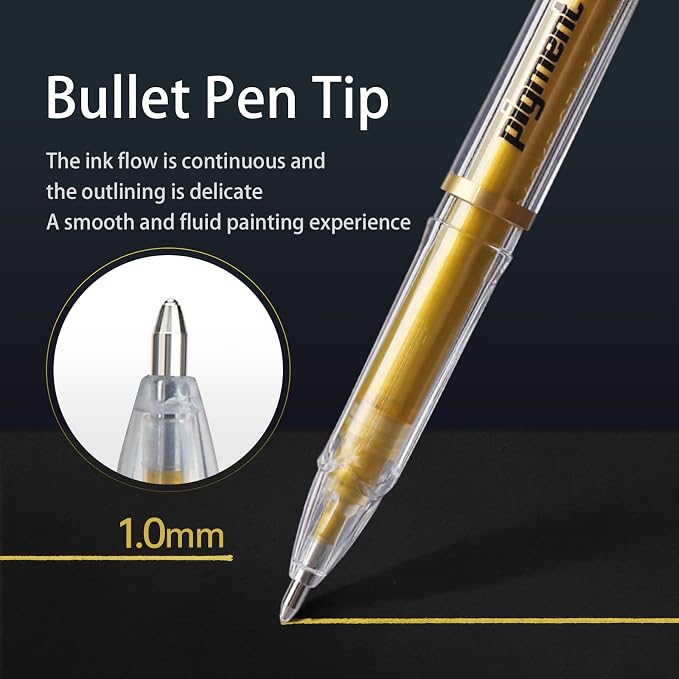 Gold Silver White Ink Gel Pens, 1mm Medium Fine Point, Opaque archival Ink Pen for Dark Paper Drawing,Sketching, Illustration, Card Making, Bullet Journaling (White Ink - 3 Packs)