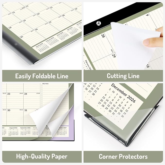 Forvencer Desk Calendar 2026-2027, 20 Months Calendar Runs from May 2026 to December 2027, 22" x 17" Large 2026 Desk Calendar Monthly Planner with Plastic Cover for Home School Office, Pink