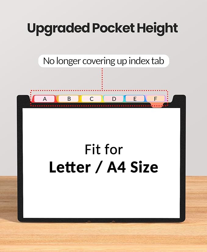 Sooez 26-Pocket Accordion File Organizer, Upgraded Expanding File Folder with A-Z Tabs, Premium Bill Tax Receipt Document Organizer Storage for Letter/A4 Size Paper, School Office & Home, Clear