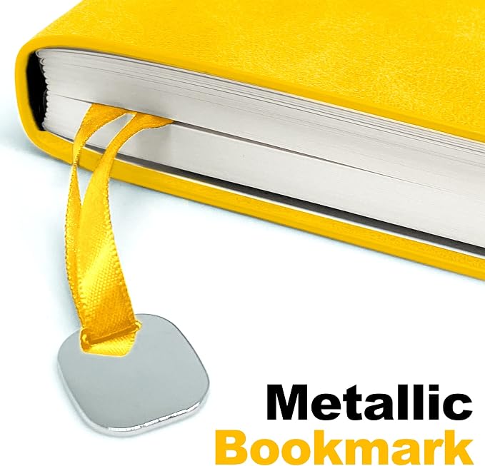 LeStallion 120GSM Yellow Notebook - A5 Yellow Lined Journal - 211 Numbered Ruled Pages | Table Contents | Soft Cover | Faux Leather