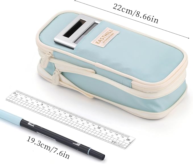 EASTHILL Big Capacity Pencil Case Large Pencil Pouch Stationery Pen Bag for Teen Girls-Blue