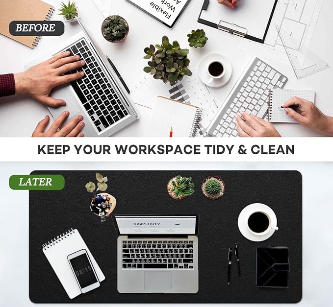 Non-Slip Desk Pad Waterproof PVC Leather Desk Table Protector on Top of Desks Large Mouse Pad Easy Clean Computer Keyboard Laptop Desk Writing Mat for Office Home Decor (Black, 17" x 36")