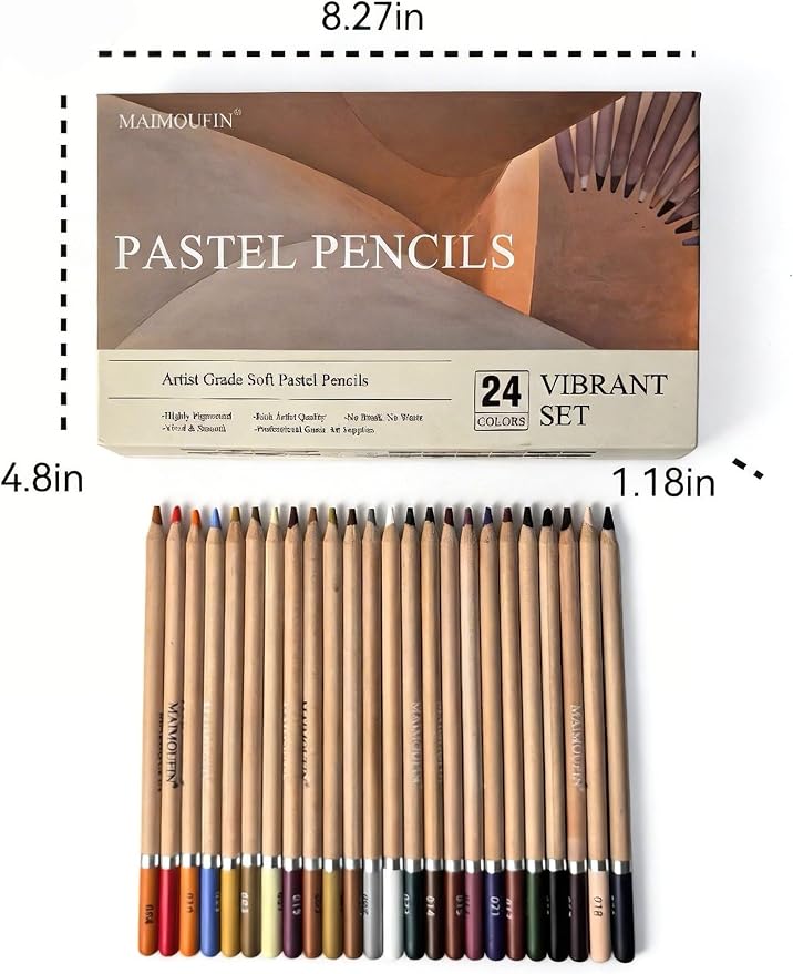 24‑Color Soft Pastel Pencils, Professional Artist Drawing Pencils | Vibrant Drawing Pencil Set, Professional Grade, Not Oil-Based, For Drawing Sketching Coloring
