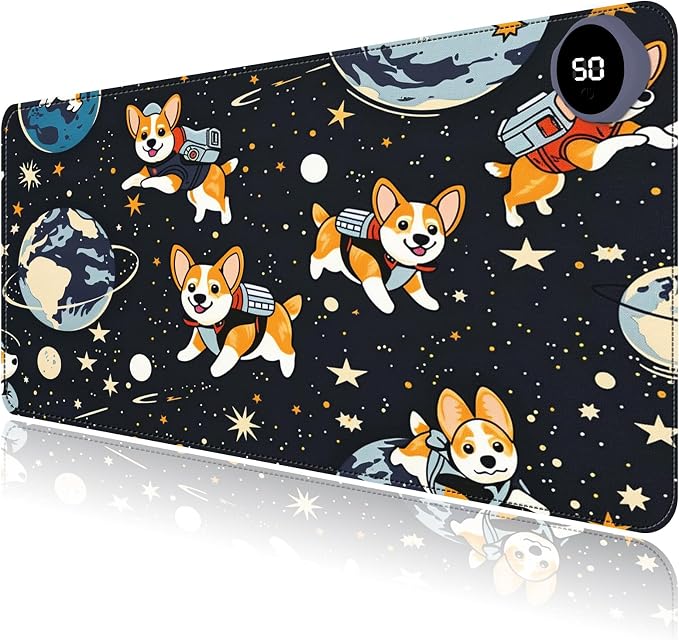 Heated Mouse Pad with 3 Levels Heated & 3 Hours Auto Shut-Off Mouse Pad for Warming Hands in Office Home, 23.6" x 14.2"Large Safe Desk Mat Hand Warmer，Starry Sky Dog