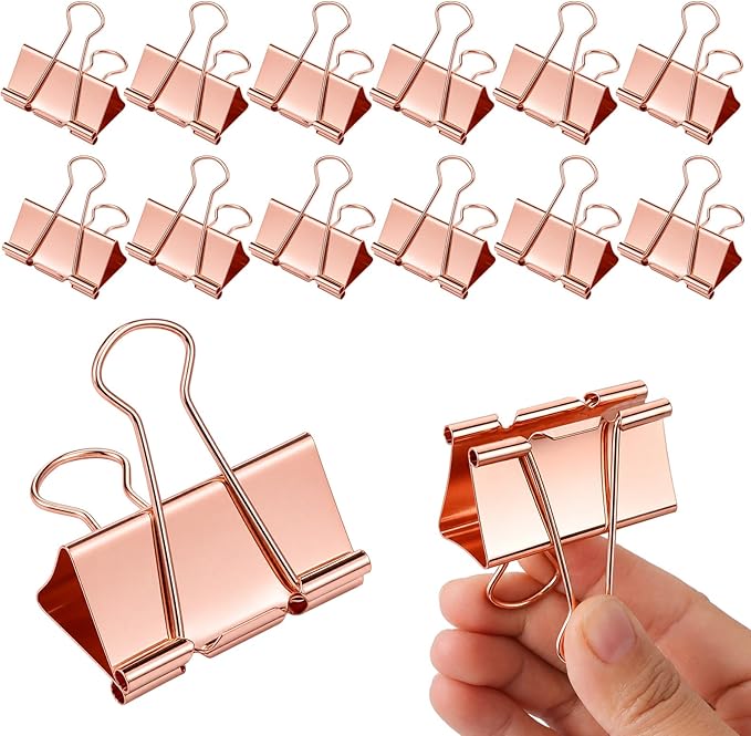 Frienda 12 Pack 2 Inch Extra Large Binder Clips Big Paper Clamps Metallic Large Paper Clips with Grip Reusable Office Organization Supplies for School Office Home (Rose Gold)