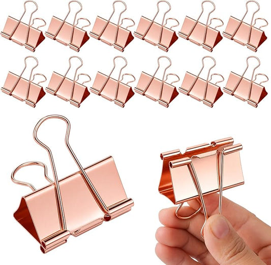 Frienda 12 Pack 2 Inch Extra Large Binder Clips Big Paper Clamps Metallic Large Paper Clips with Grip Reusable Office Organization Supplies for School Office Home (Rose Gold)