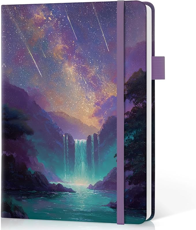 Taja Lined Journal Notebook for Women & Men, Hardcover Leather Journal for writing, A5 College Ruled Notebook for Work & Note Taking, Perfect for Office School Home Supplies, 160 Pages, Falling Stars