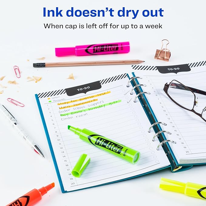 Avery Hi-Liter Desk-Style Highlighters, Smear Safe Ink, Chisel Tip, 4 Assorted Color Highlighters (24063)