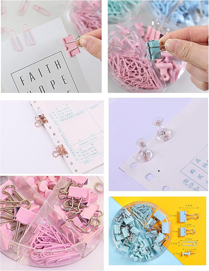 72 Pcs Pink Small Binder Clips, Paper Clips and Thumbtack for Office Work School and Home Supplies (72pcs Mixed, Pink)