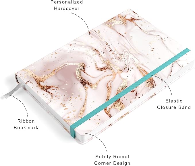 Lined Journal Notebook, Hardcover, Medium 5.7 x 8.4 in, 160 Pages Thick Paper, Cute Aesthetic A5 College Ruled Notebook for Journaling Writing Work Office School Women Men, White Gold Marble