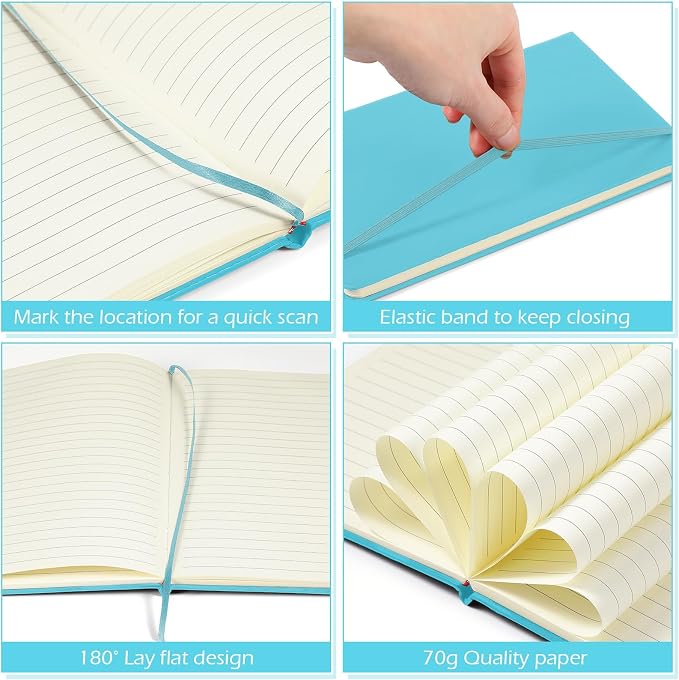 Honoson 20 Pack A5 Lined Journal Notebooks Hardcover Executive Notebook 5.5" x 8.3" PU Leather Wide Ruled Journals Bulk 160 Pages for Back to School Supplies Office Business Home (Emerald Blue)