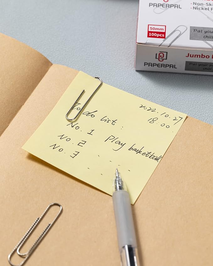 PAPERPAL Paperclips for Office School & Personal Use, Jumbo Nonskid Paper Clip (2"), 1000 Large Paper Clips (10 Boxes of 100 Each), Silver | Value bulk pack of 1,000 large non-skid paper clips for offices, schools and businesses, packed in 10 boxes of ...