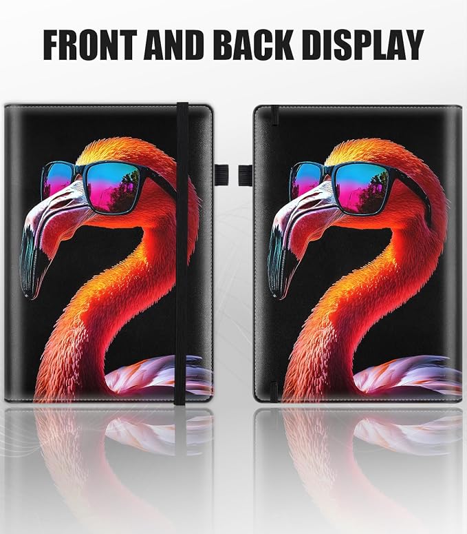 Hardcover Executive Notebooks, A5 PU Leather Lined Journal Notebook, 200 Pages Thick Paper Subject Notebooks for School,Work,Home Writing Business Notebook, Diary Book ，Flamingo with Sunglasses
