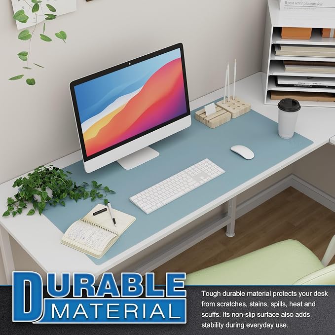 K KNODEL Extra Large Desk Mat, Leather Mouse Pad (35.4"x17", Light Blue) | Desk Pad, Keyboard Pad, Computer and Laptop Mat, Desktop Protector and Cover, Writing Pad and Blotter for Home Office