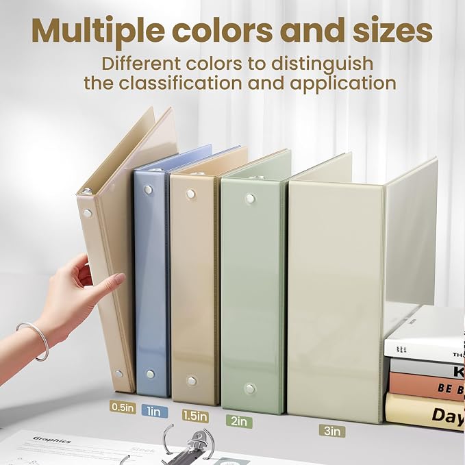 SUNEE 3 Ring Binder 1 Inch 4 Pack, Clear View Binder Three Ring PVC-Free (Fit 8.5x11 Inches) for School or Office Supplies, Neutral Aesthetic