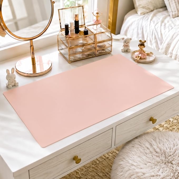 OstepDecor Pink Table Cover Protector 24 x 48 Inch, 1.5mm Thick Plastic Table Cover, Dining Table Protector Pad, Waterproof & Easy Cleaning PVC Desk Mat for Dresser, Coffee & Kitchen Wooden Tabletop
