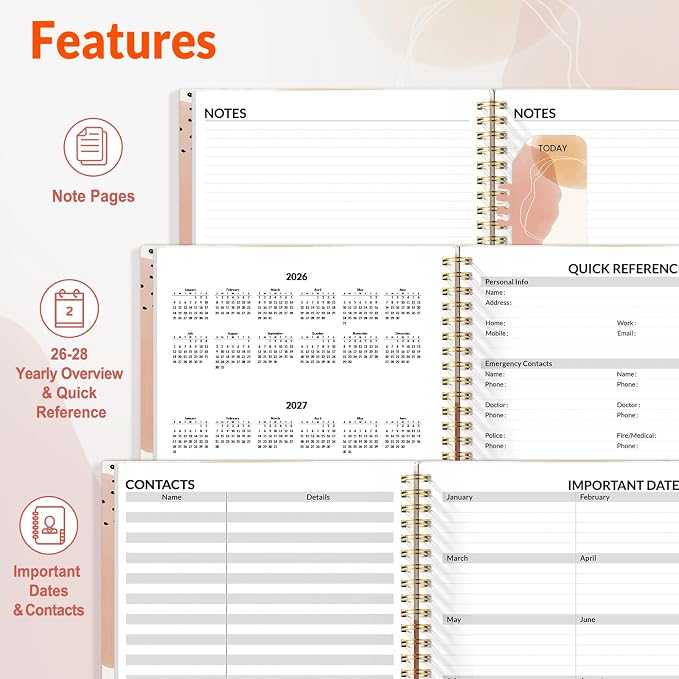 SUNEE 2026-2027 Appointment Book, Quarter-Hourly, Weekly & Monthly - from July 2026 to June 2027, 6.4"x8.3" Academic Planner, Flexible Cover, Note Pages, Bookmark, Spiral Binding, Abstract