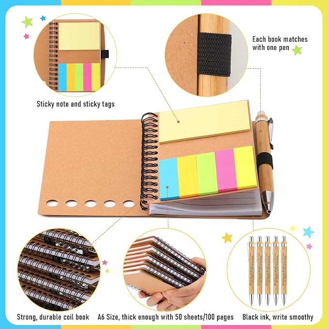 Chuangdi 60 Sets Back to School Teacher Gifts Appreciation Journal Inspirational Notebook with Sticky Notepad Ballpoint Pen Bulk Thank You Gifts for Student Staff Team Coworker Nurse(Kraft)