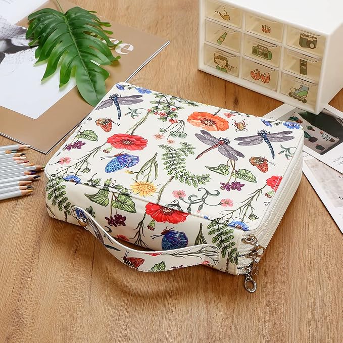 120 Slots Colored Pencil Case Organizer 3-Layer | Twill Oxford fabric Pencil Case Holder with Handle Strap Pencil Box Large for Colored Pencils Watercolor Pencils
