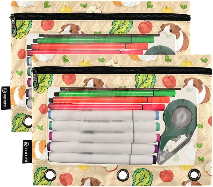 Guinea Pigs Pencil Pouches for 3 Ring Binder, Zipper Binder Pencil Case, 2 Pack Clear Window Case Bag for Office Organizers