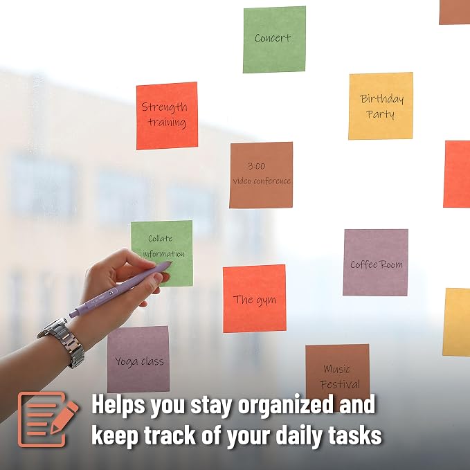 Mr. Pen- Sticky Notes, 3"x3", 12 Pads, 600 Sheets, Colorful | Sticky Notes Bulk, Self-Stick Note Pads, Perfect for Office, School, Home, Study & Organization