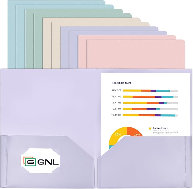 GNL Plastic Folders with Pockets, Pack of 10, Muted Pastel Colors, Heavy Duty 2 Pocket File Folders Letter Size, Pocket Folders for School, Home, and Office