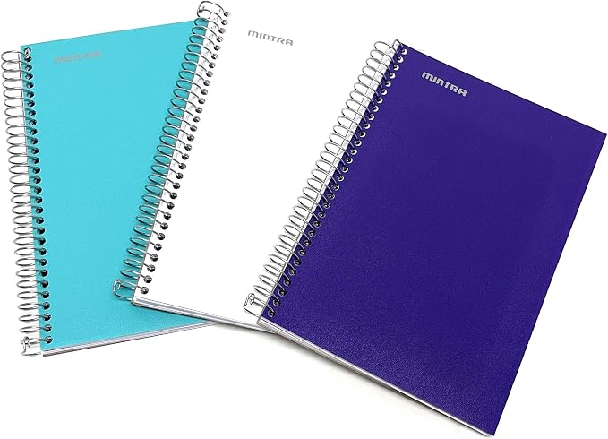 Mintra Office Durable Spiral Notebook - 2 Subject (Junior Size 3pk (6.5in x 9.5in), eal, White, Purple)