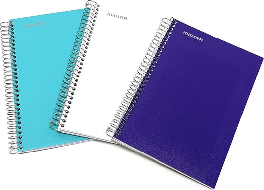 Mintra Office Durable Spiral Notebook - 2 Subject (Junior Size 3pk (6.5in x 9.5in), eal, White, Purple)