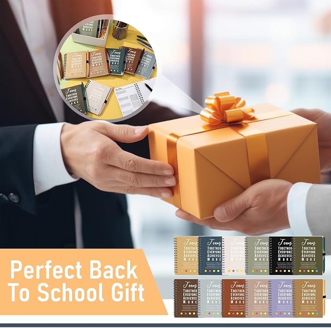 Resurhang 48 Pcs/24 Set Back to School Gifts for Students Teacher, Inspirational A6 Spiral Journal Notebook with Pen for Employee Team Teachers Students Classroom Rewards(Deep Color,Team Together)
