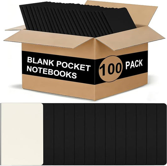 ZCZN 100 Pack Black Pocket Notebooks Bulk, 3.5 X 5.5 Inches Blank Paper Journaling Notebooks, 30 Sheets/60 Pages, Mini Journal Notebooks for Work, Writing, Drawing Memo Notepad(Black Cover)